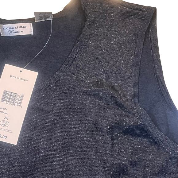 NWT Laura Ashley‎ Tank Women's Top 2X Black Glitter Sparkle Sleeveless Stretch - Picture 1 of 9